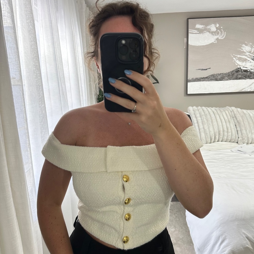 Cider cream elevated off the shoulder top - Picture 2 of 5